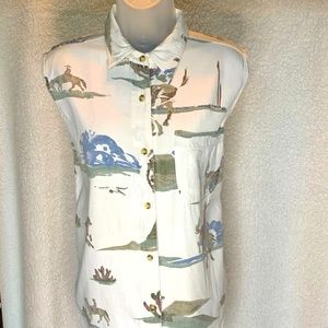 Vtg Quizz “old west,” sleeveless, button-front top